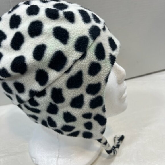 Lands' End White w/Black Spots Dalmatian Fleece Winter Hat w/Ties Pink Bow Med - Picture 5 of 16